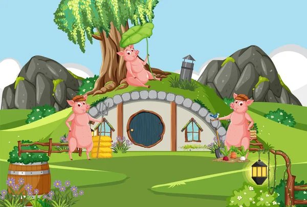 Pig Hobbit House Illustration — Vettoriale Stock