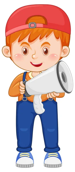 Cute Boy Cartoon Holding Megaphone Illustration — ストックベクタ