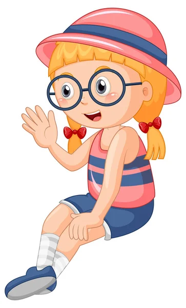 Cute Girl Wearing Glasses Cartoon Character Illustration — Stok Vektör