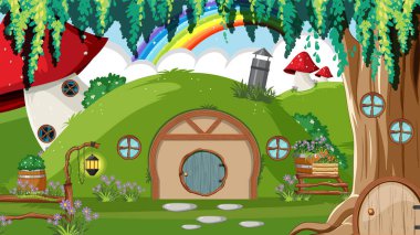 Orman illüstrasyonunda Hobbit evi