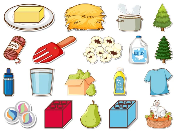 Sticker Set Mixed Daily Objects Illustration — Stok Vektör