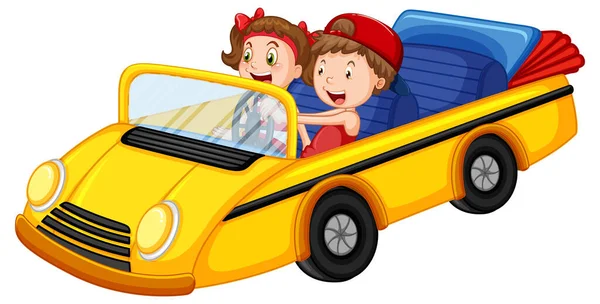 Children Yellow Vintage Convertible Car Illustration — ストックベクタ
