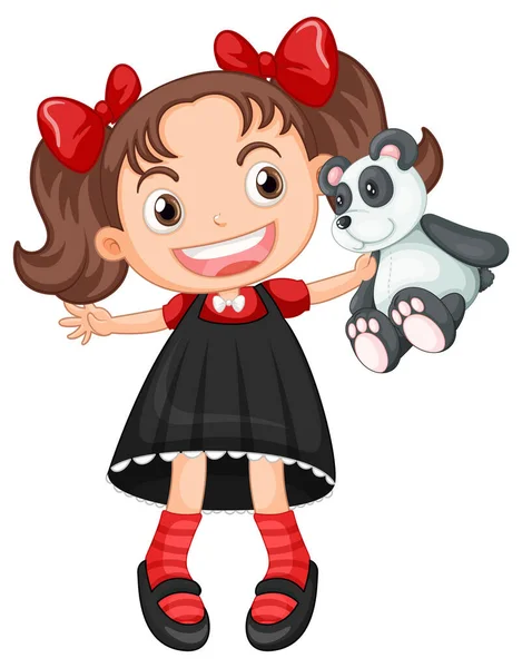 Little Cute Girl Holding Teddy Bear Illustration — Stockvector