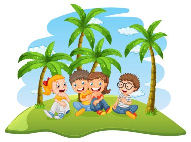 Happy children friendship cartoon illustration