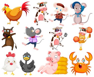 Sevimli hayvanlar mutlu gülümseme çizim ile