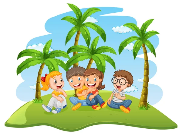 Happy Children Friendship Cartoon Illustration — Stock Vector