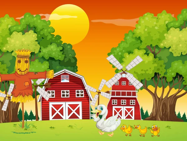 Animals Farm Landscape Illustration — Vector de stock