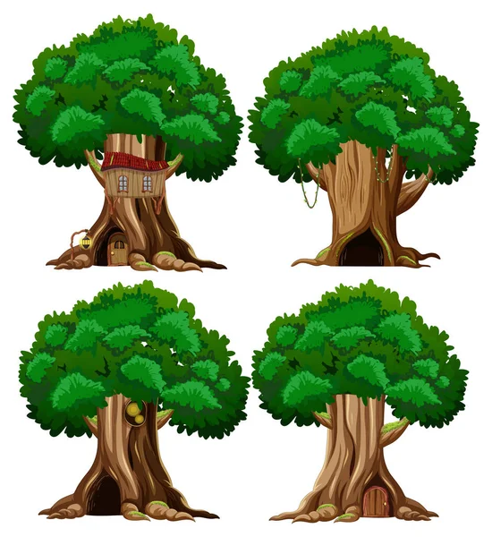 Árbol Grande Ilustración Dibujos Animados Aislados — Vector de stock