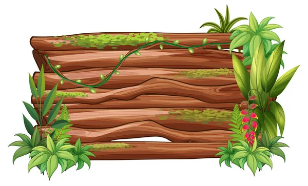 Wooden Board Template Tropical Leaves Illustration — Vetor de Stock