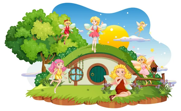 Hadas Casa Hobbit Sobre Fondo Blanco Ilustración — Vector de stock