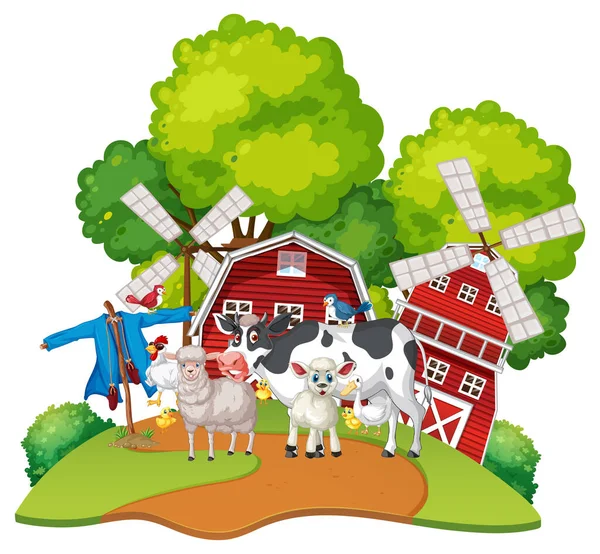Muitos Animais Fazenda Ilustração Fazenda — Vetor de Stock