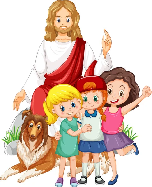 Jesus Crianças Fundo Branco Ilustração —  Vetores de Stock