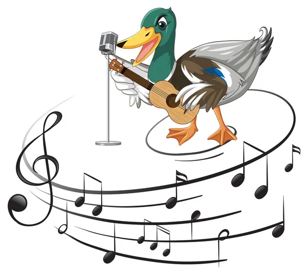 Duck Play Guitar Ukulele Music Note Illustration — Stock Vector