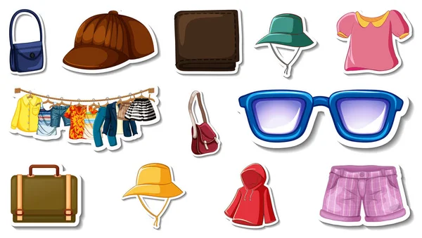 Sticker Set Clothes Accessories Illustration — Wektor stockowy