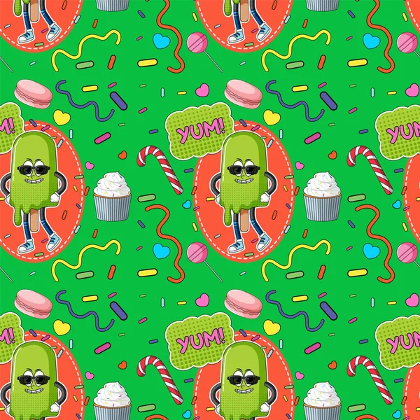 Sweet Ice Cream Seamless Pattern Illustration — ストックベクタ