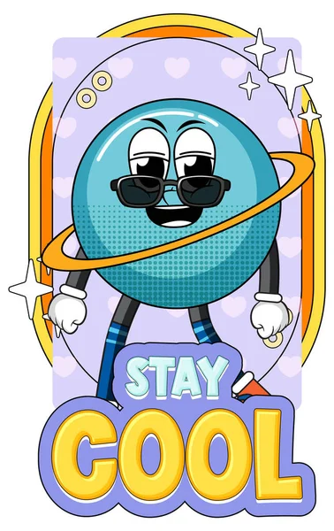 Saturn Cartoon Character Stay Cool Badge Illustration — Archivo Imágenes Vectoriales