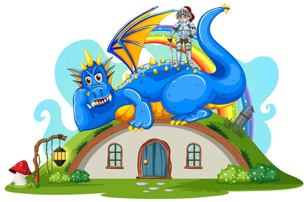 Dragon Knight Hobbit House White Background Illustration — Image vectorielle
