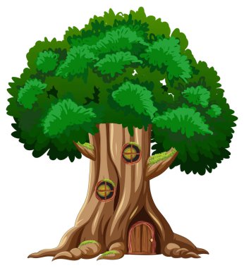 Büyük ağaç izole çizgi film çizimi