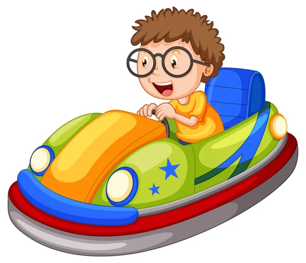 Little Boy Driving Bumper Car Cartoon Design Illustration — Stock Vector