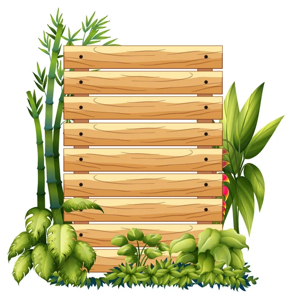 Modelo Placa Madeira Com Natureza Folhas Ilustração — Vetor de Stock