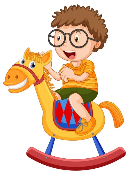 Boy riding on rocking horse illustration