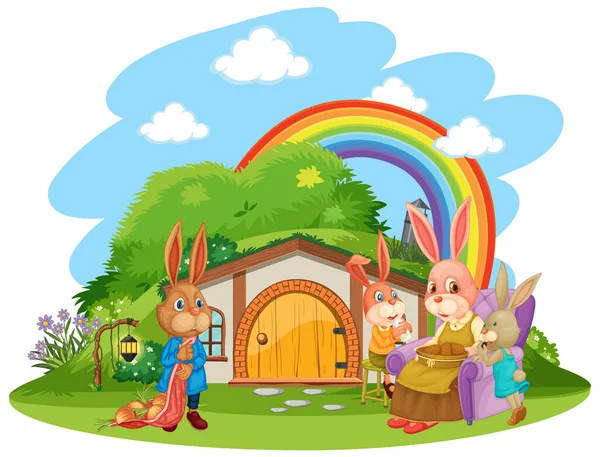 Rabbit Hobbit House White Background Illustration — Vetor de Stock