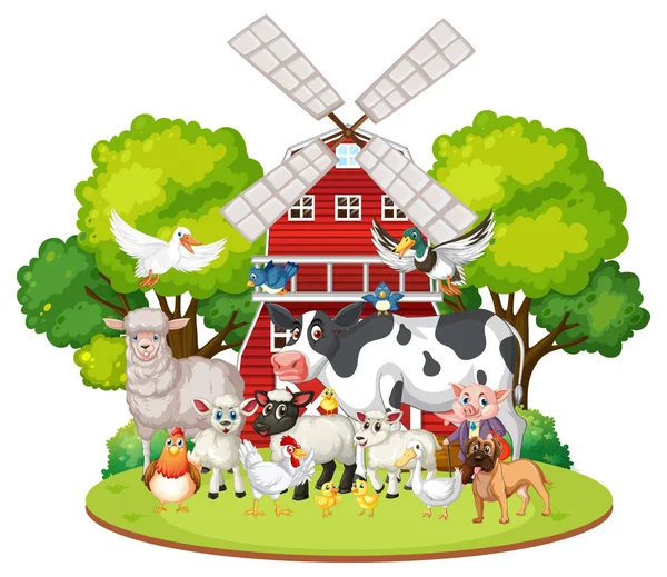 Farming Theme Many Animals Illustration — Stock Vector