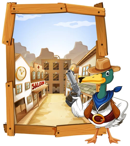 Cowboy Duck Cartoon Character Illustration — ストックベクタ