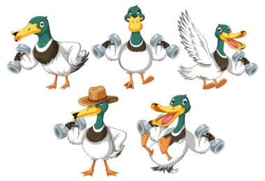 Set of duckling doing different activities illustration