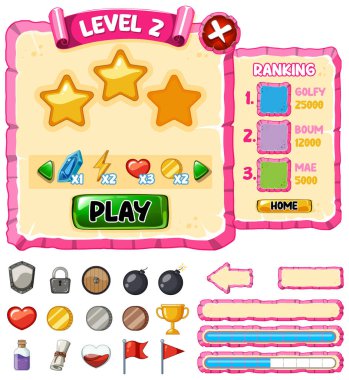 Oyun ögesi şablon tasarımı çizimi çizimi