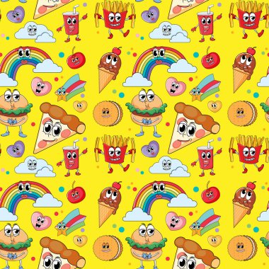 Fast food cartoon seamless pattern illustration