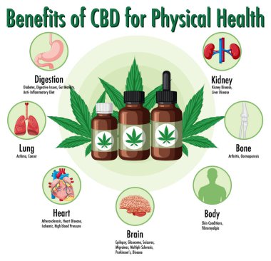 Benefits of CBD for physical health diagram illustration