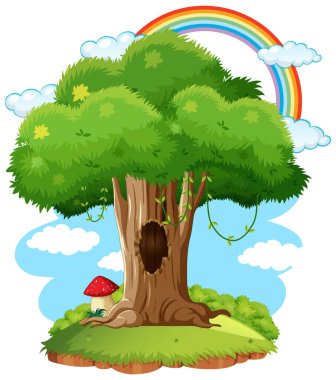 Tree with houses in the forest illustration