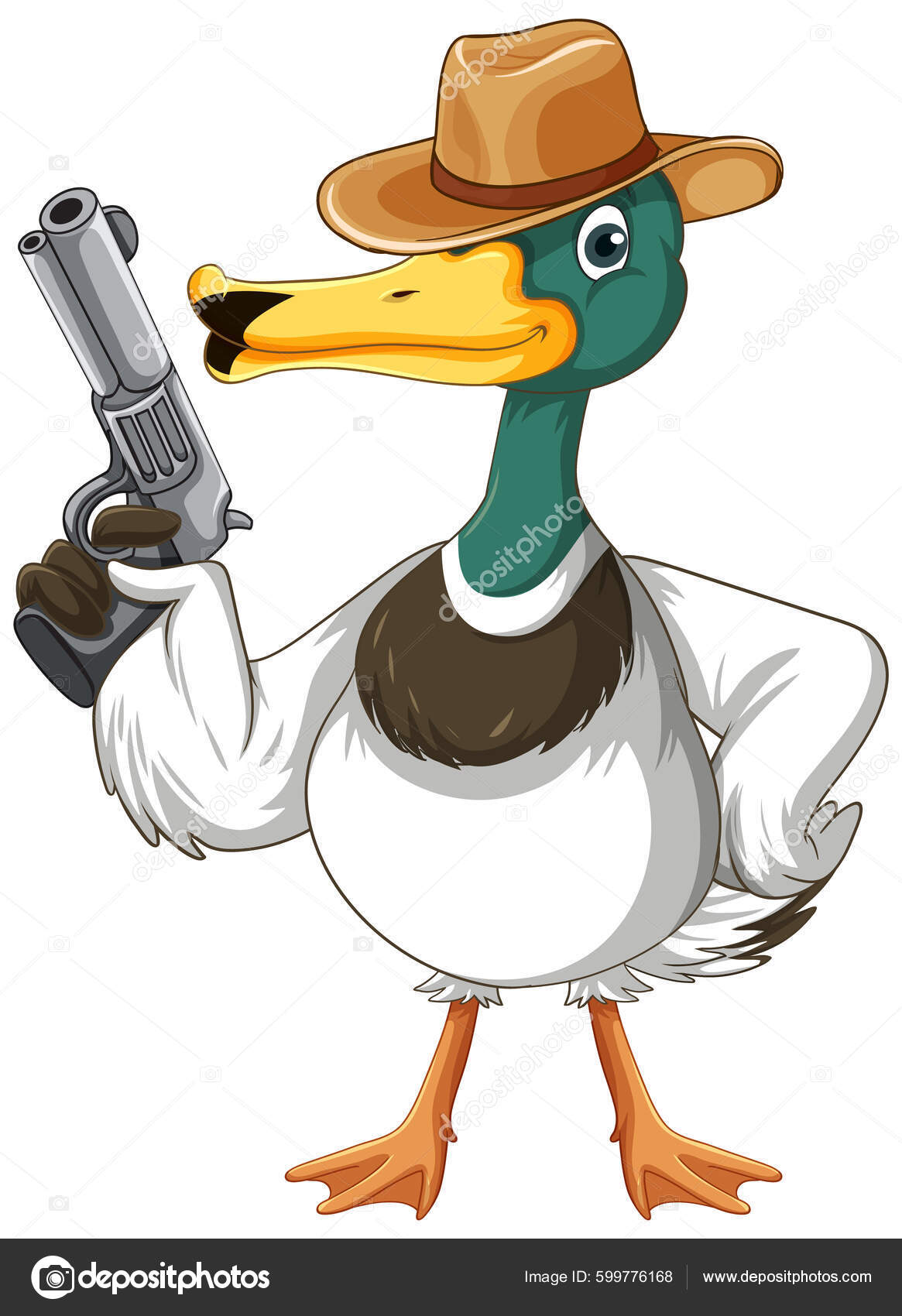 Cartoon West Duck Holding Gun Illustration Stock Vector Image by  ©interactimages #599776168