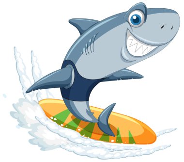 Cartoon shark on surf isolated illustration