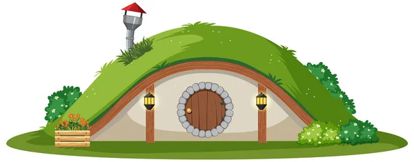 Hobbit Haus Isoliert Auf Weißem Hintergrund Illustration — Stockvektor