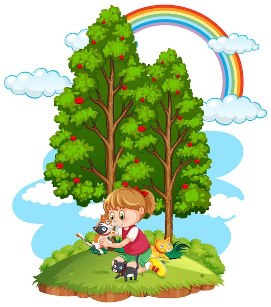 Girl Playing His Dogs Illustration — Stock vektor