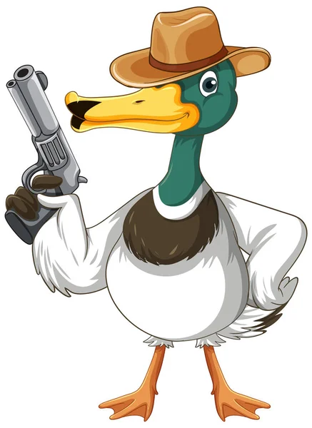 Cartoon West Duck Holding Gun Illustration — 图库矢量图片