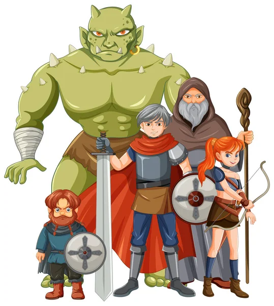 Group Medieval Cartoon Characters White Background Illustration — Vector de stock