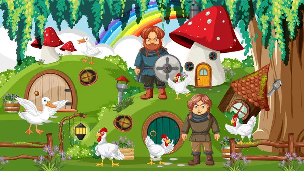 Casa Hobbit Com Animais Fazenda Ilustração —  Vetores de Stock