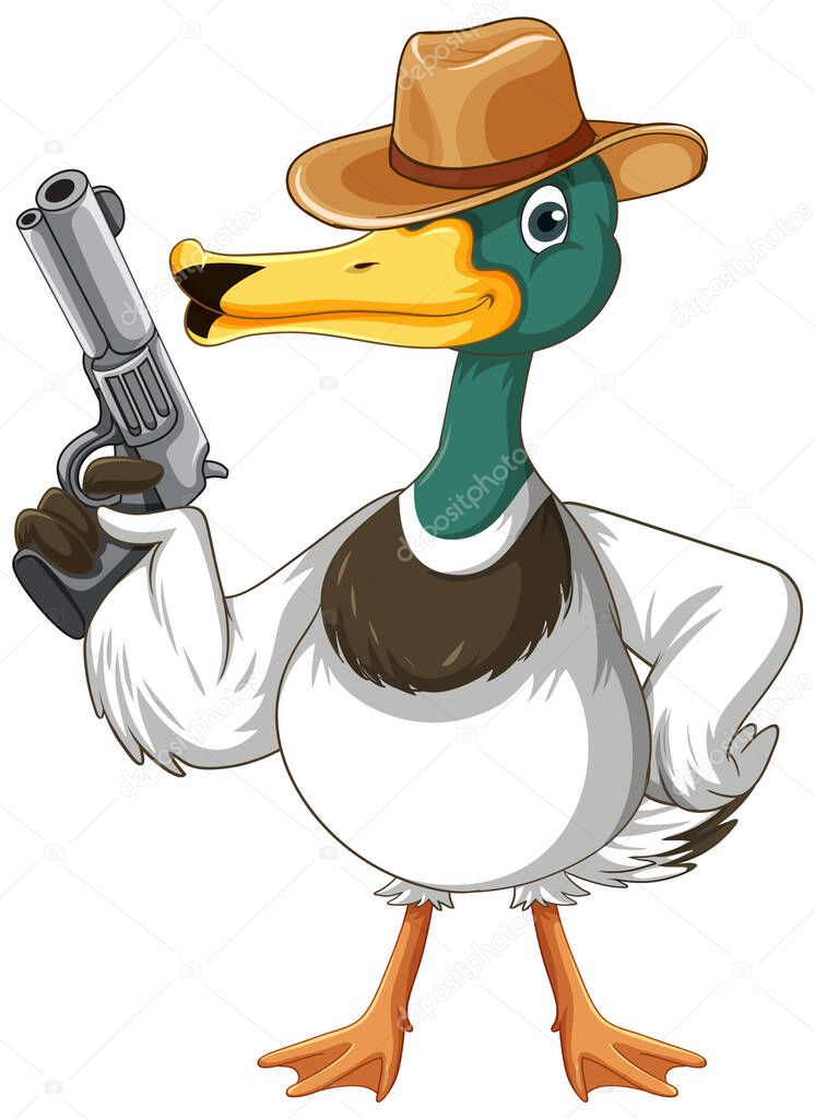 Cartoon west duck holding gun illustration