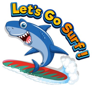 Cute shark surfing cartoon icon illustration