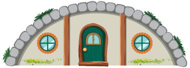 Beyaz arkaplan illüstrasyonunda Hobbit evi izole edildi