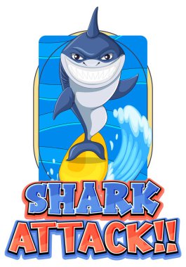 Shark attack icon with shark surfing illustration