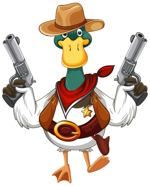 Cartoon Duck Wearing Cowboy Costume Illustration — Stock vektor