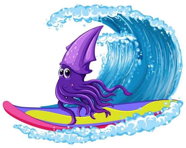 Squid Surfing Surfboard Illustration — Stockový vektor