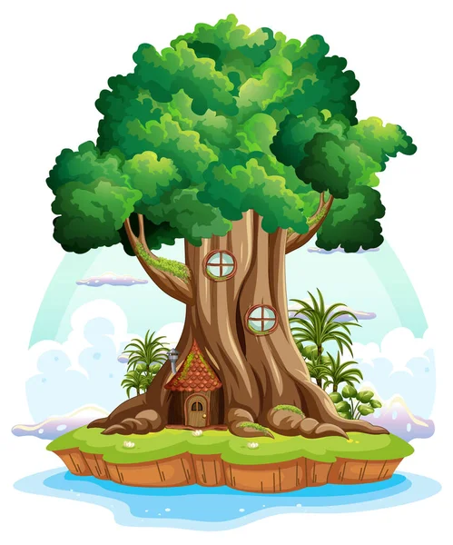 Árbol Grande Ilustración Dibujos Animados Aislados — Vector de stock