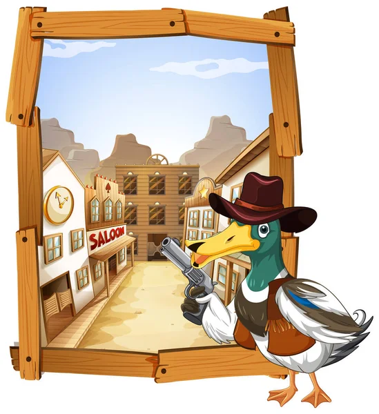 Cowboy Duck Cartoon Character Illustration — ストックベクタ