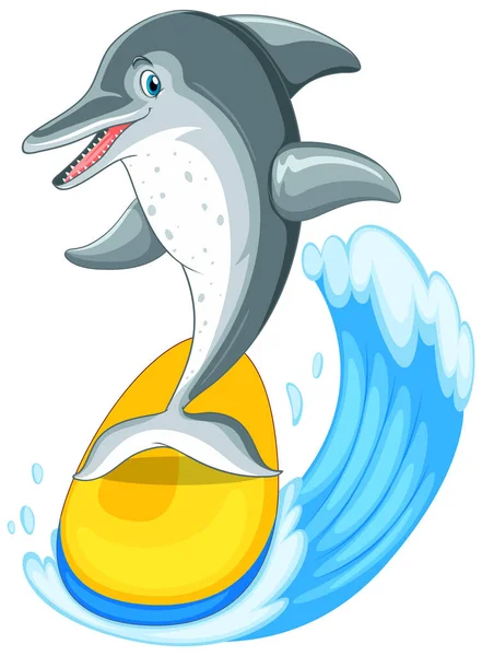 Cute Dolphin Cartoon Character Surfing Illustration — Archivo Imágenes Vectoriales