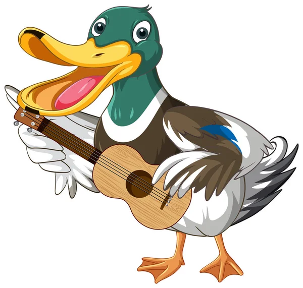 Cartoon Duck Playing Guitar Illustration — Vettoriale Stock
